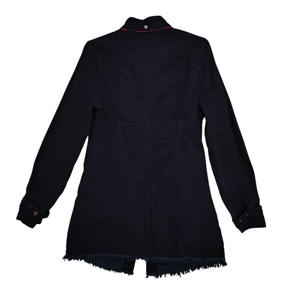 Free People 100% Cotton Utility Jacket Size 8 Navy Blue Tie at Waist Snap Button - Picture 7 of 10